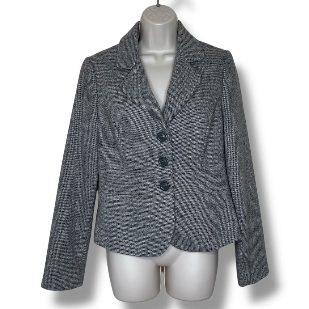 XXI Wool Blend Three Button Gray Blazer Tweed Peplum Lined Women Large Fitted